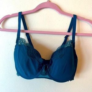 NATORI Feathers Lace Overlay Full Coverage Full-Figure Bra Blue 32DDD VCUC